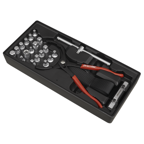 Premier Oil Filter Wrench, Pliers & Drain Key Set with Tool Tray 21pc
