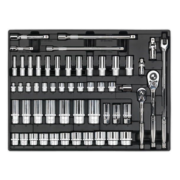 Premier Socket Set with Tool Tray 3/8″ & 1/2″Sq Drive 55pc