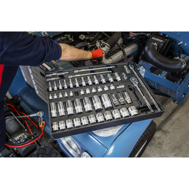 Premier Socket Set with Tool Tray 3/8″ & 1/2″Sq Drive 55pc