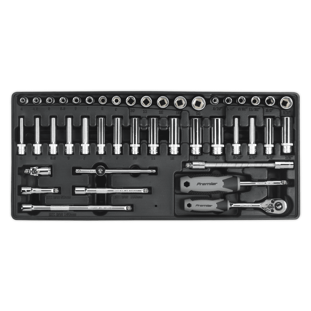 Premier Tool Tray with Socket Set 43pc 1/4″Sq Drive