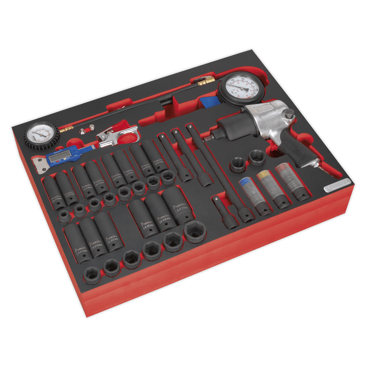 Pemier Tool Tray with Impact Wrench, Sockets & Tyre Tool Set 42pc