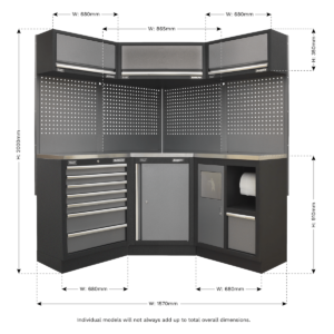 Sealey Superline Pro 1.6m Corner Storage System – Stainless Worktop